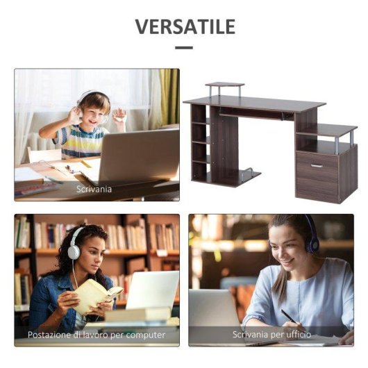 Scrivania Per PC Legno Moderna Aosom Con Cassetto E Ripiano