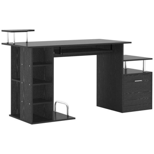 Scrivania Moderna Aosom con Cassetti e Ripiani Nero 152x60x88cm