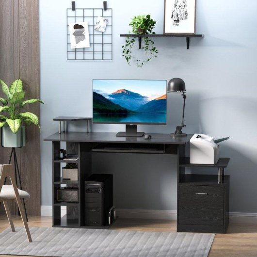 Scrivania Moderna Aosom con Cassetti e Ripiani Nero 152x60x88cm