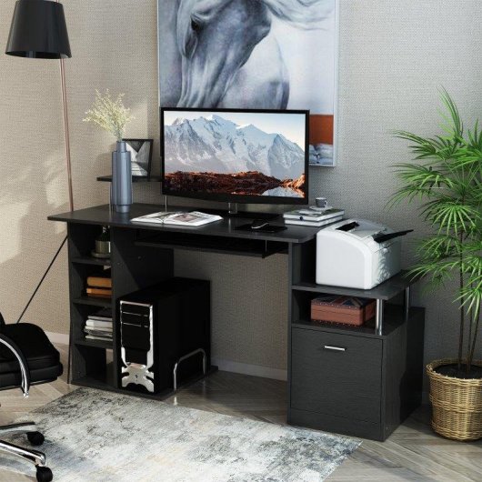 Scrivania Moderna Aosom con Cassetti e Ripiani Nero 152x60x88cm