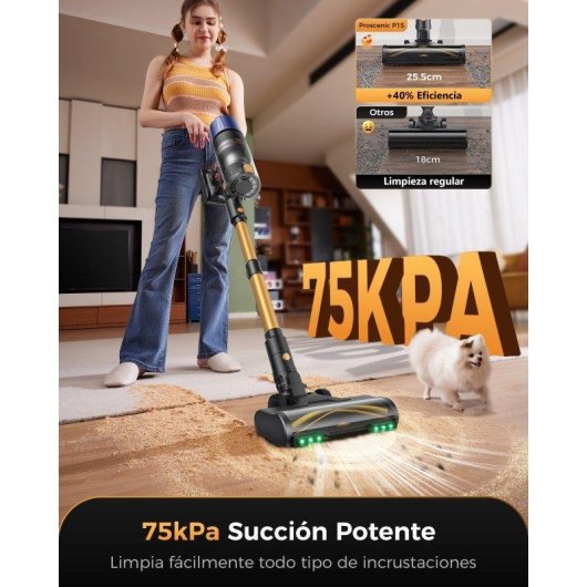 Aspiradora sin bolsa Proscenic PU15 650W 75 kPa 70 min Antienredos HEPA H12