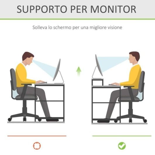 Aosom Supporto Monitor da Scrivania con Spazio per Mouse e Tastiera in Bambù