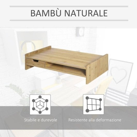 Aosom Supporto Monitor da Scrivania con Spazio per Mouse e Tastiera in Bambù