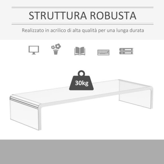 Aosom Supporto Monitor Acrilico Trasparente 53x19x9 cm Max 30Kg