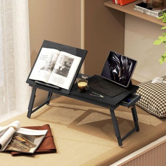 Aosom Supporto Monitor Inclinabile e Regolabile con Cassetto Laterale in Legno per Scrivania