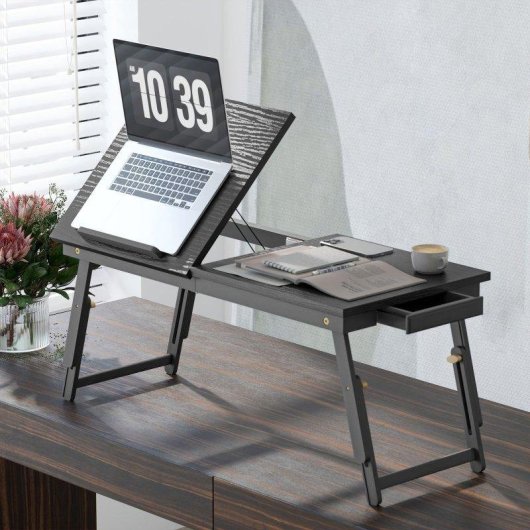 Aosom Supporto Monitor Inclinabile e Regolabile con Cassetto Laterale in Legno per Scrivania