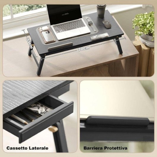 Aosom Supporto Monitor Inclinabile e Regolabile con Cassetto Laterale in Legno per Scrivania
