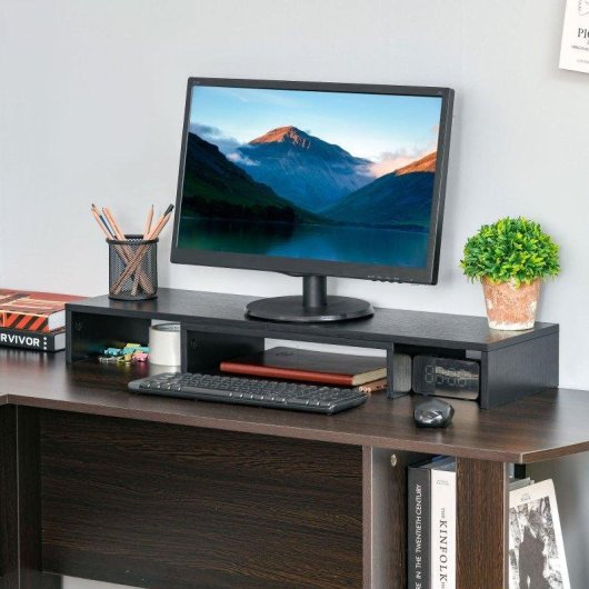 Aosom Supporto Monitor in MDF Regolabile 80-117 cm per Scrivania Nero Max 15Kg