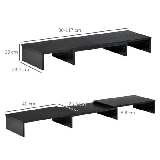 Aosom Supporto Monitor in MDF Regolabile 80-117 cm per Scrivania Nero Max 15Kg