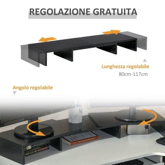 Aosom Supporto Monitor in MDF Regolabile 80-117 cm per Scrivania Nero Max 15Kg