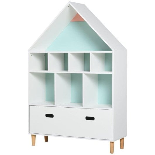 Libreria Aosom 82x30x126cm Bianco Azzurro Rosa