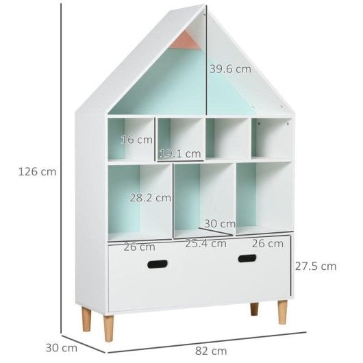 Libreria Aosom 82x30x126cm Bianco Azzurro Rosa