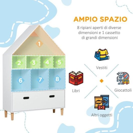 Libreria Aosom 82x30x126cm Bianco Azzurro Rosa