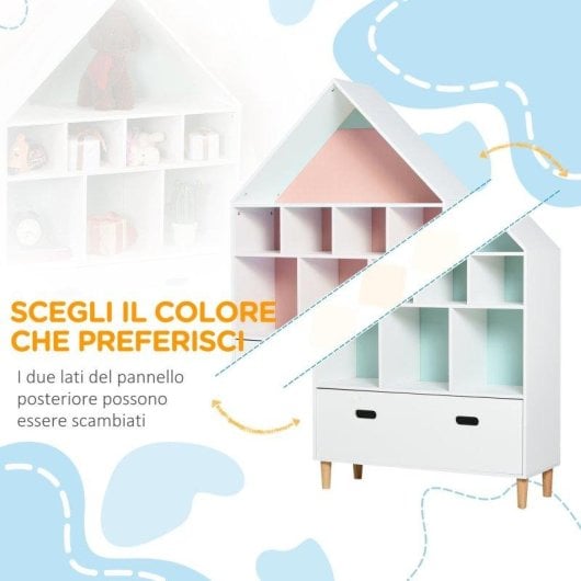 Libreria Aosom 82x30x126cm Bianco Azzurro Rosa