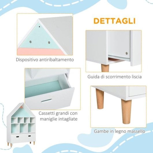 Libreria Aosom 82x30x126cm Bianco Azzurro Rosa