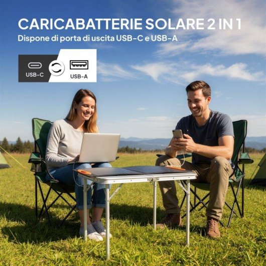 Pannello Solare Aosom 100W – 2 porte USB-A e USB-C – Pieghevole – IP67