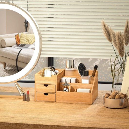Aosom Organizzatore Scrivania Bambù 2 Cassetti 7 Scomparti 33x20.5x15.5 cm