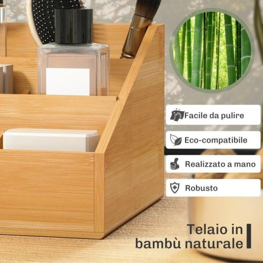 Aosom Organizzatore Scrivania Bambù 2 Cassetti 7 Scomparti 33x20.5x15.5 cm