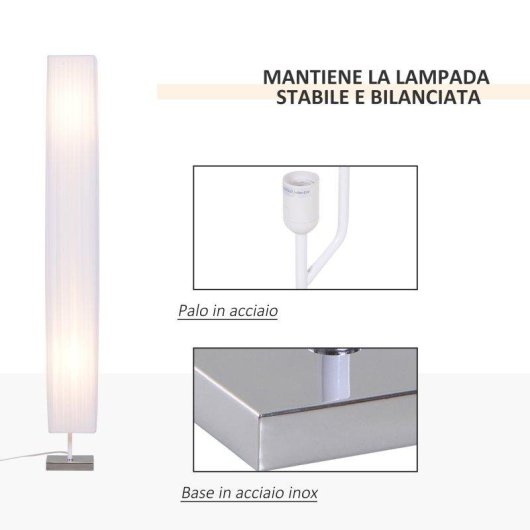 Lampada Da Terra Aosom Design Moderna Tessuto 14x14x120cm Bianco