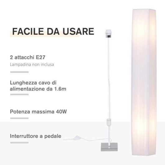 Lampada Da Terra Aosom Design Moderna Tessuto 14x14x120cm Bianco