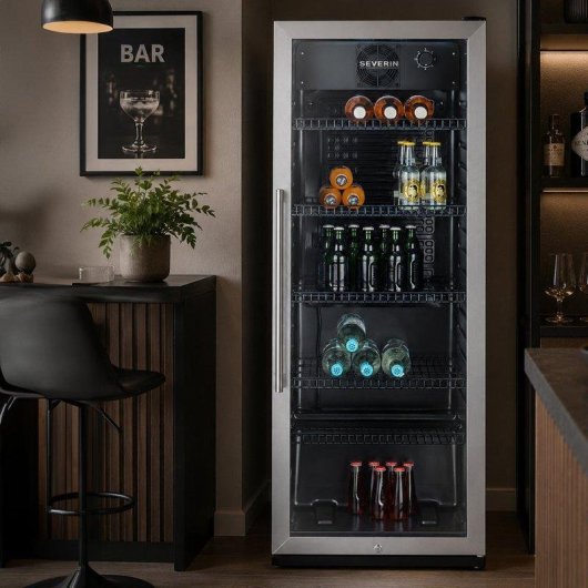Refrigerador Severin FKS 8841 para bebidas 241L puerta cristal LED negro