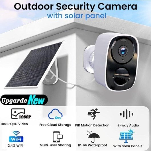 Caméra de surveillance OVO 1080p Vision Nocturne Extérieure Panneau Solaire Audio Bidirectionnel