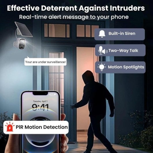 Caméra de surveillance OVO 1080p Vision Nocturne Extérieure Panneau Solaire Audio Bidirectionnel