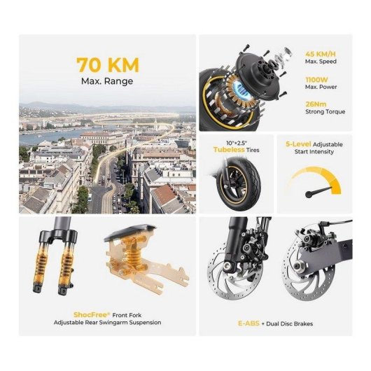 Patinete eléctrico Ausom K20 48V 13,5Ah Autonomía 70km Suspensión Luz Gris oscuro