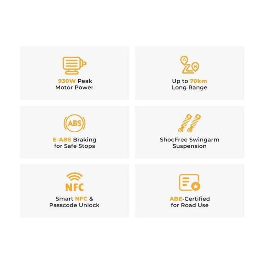Patinete elétrico Ausom L1 ABE 500W Autonomia 70km Suspensão 10" Cinzento Amarelo