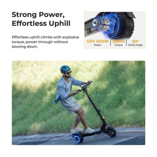 Patinete elétrico Ausom L1 ABE 500W Autonomia 70km Suspensão 10" Cinzento Amarelo