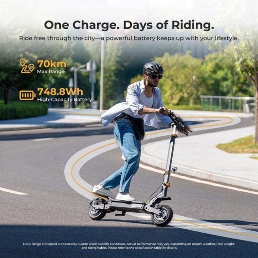 Patinete elétrico Ausom L1 ABE 500W Autonomia 70km Suspensão 10" Cinzento Amarelo
