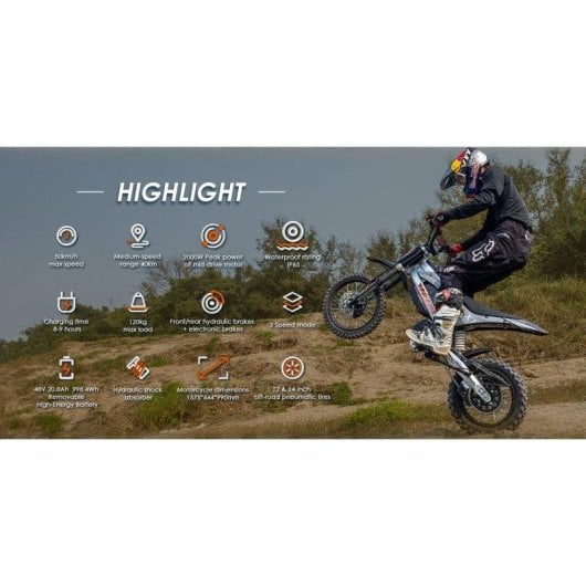 Motocyclette KuKirin X1 2000 W Batterie 48 V 20,8 Ah Tout-Terrain