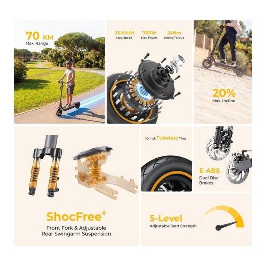 Patinete elétrico Ausom K20 VMP 48V 70km Autonomia Travões disco Cinzento