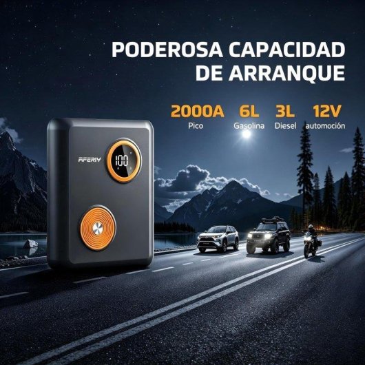 Arrancador de coche AFERIY 2000A batería iones sodio 27500mAh PD60W linterna LED