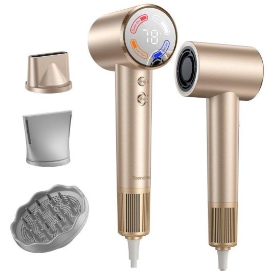 Secador de Cabelo Iónico Inteligente Teendow My78pa 110000 RPM 4 Temperaturas 3 Velocidades Ecrã Táctil Dourado