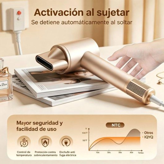 Secador de Cabelo Iónico Inteligente Teendow My78pa 110000 RPM 4 Temperaturas 3 Velocidades Ecrã Táctil Dourado