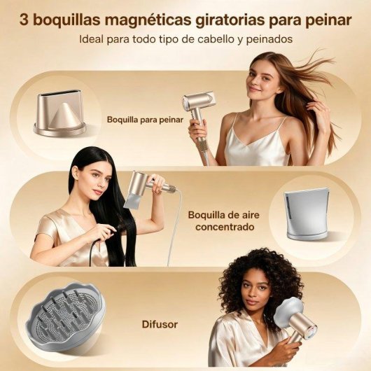 Secador de Cabelo Iónico Inteligente Teendow My78pa 110000 RPM 4 Temperaturas 3 Velocidades Ecrã Táctil Dourado