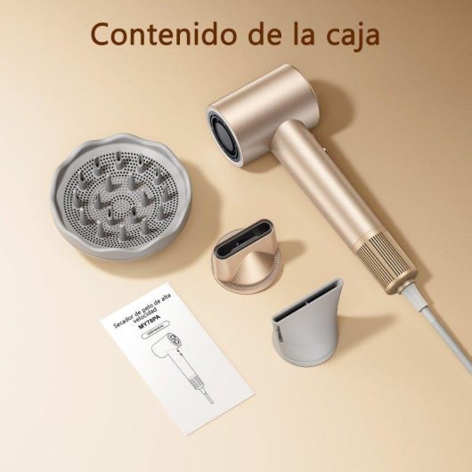 Secador de Cabelo Iónico Inteligente Teendow My78pa 110000 RPM 4 Temperaturas 3 Velocidades Ecrã Táctil Dourado