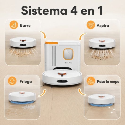 Robot Aspirador Teendow 6000 Pa con Autovaciado Navegación LDS Wifi Control por Voz