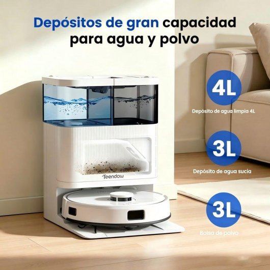 Aspirador Robô com Mopa Teendow D63s Ultra Com Esvaziamento Automático Navegação LDS 10.000 Pa