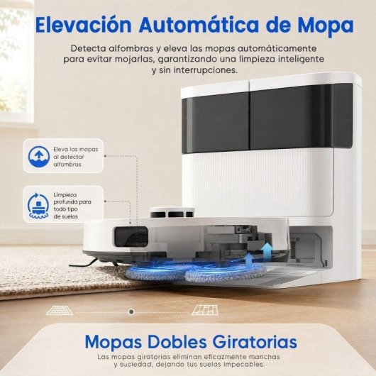 Aspirador Robô com Mopa Teendow D63s Ultra Com Esvaziamento Automático Navegação LDS 10.000 Pa