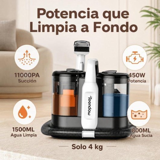 Aspiradora de Tapicerías Teendow C5 450W 11000 PA Doble Depósito Ligera 4 kg