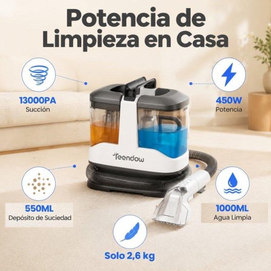 Aspirador de Estofos Teendow 450W 13000PA Duplo Depósito 1000ml+550ml