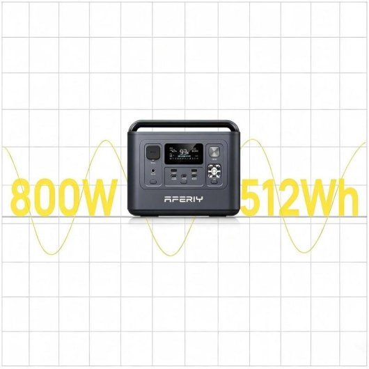 Energie-Station AFERIY 512Wh 8 Anschlüsse AC, USB LiFePO4 Batterie LCD-Display Schnellladung