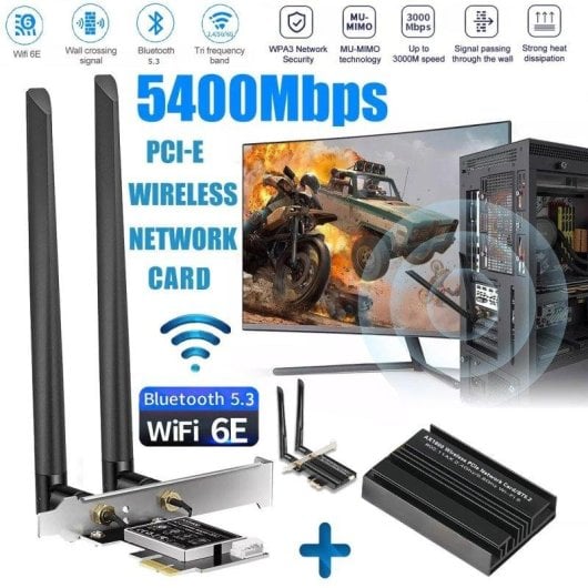 Placa Rede OVO MT7922 PCIe 5400 Mbps Wi-Fi 6E Tribanda Bluetooth 5.3