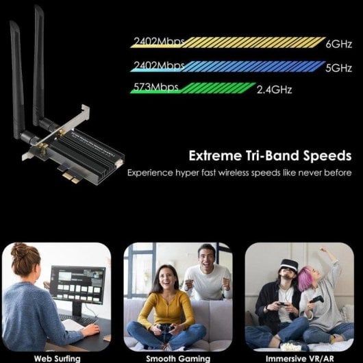 Placa Rede OVO MT7922 PCIe 5400 Mbps Wi-Fi 6E Tribanda Bluetooth 5.3