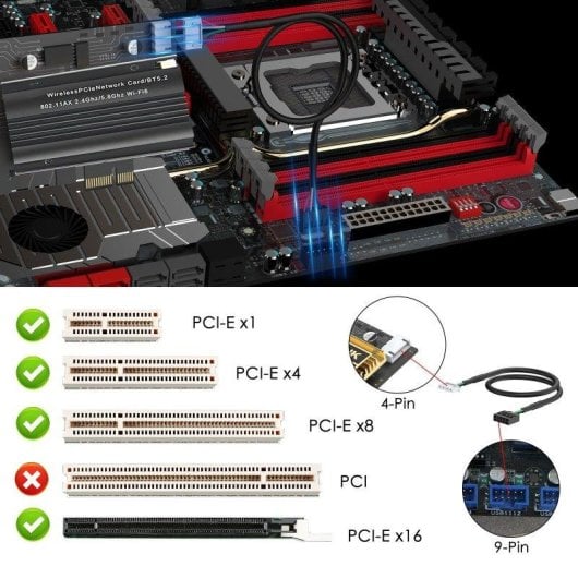 Placa Rede OVO MT7922 PCIe 5400 Mbps Wi-Fi 6E Tribanda Bluetooth 5.3