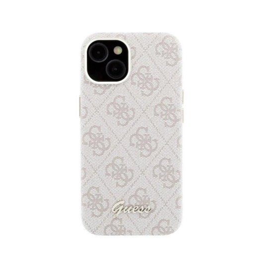Funda para móvil Guess Polipiel Rosa Logo en relieve para iPhone 14 compatible MagSafe