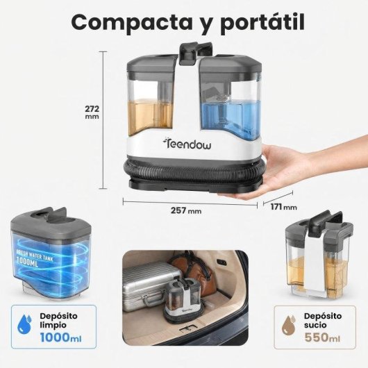 Aspiradora de Tapicerías Teendow 450W 13KPa Doble Depósito 1000ml/550ml