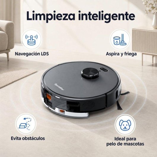 Robot Aspirapolvere e Lavapavimenti Teendow 6000Pa 5100mAh con Autosvuotamento Navigazione LDS Wifi